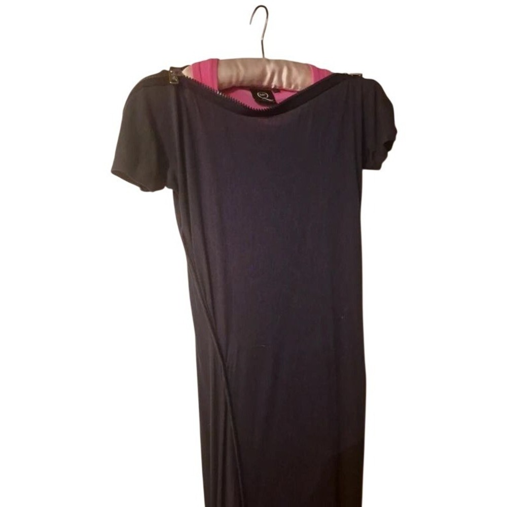 McQ‎ Alexander McQueen Zipper Neck Draped Midi Dress Navy Pink Two Layer IT 40